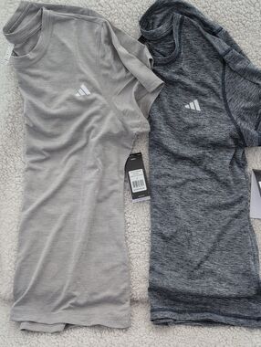 (2) Pack adidas Short Sleeve Performance Tees - Light Gray & Dark Heather